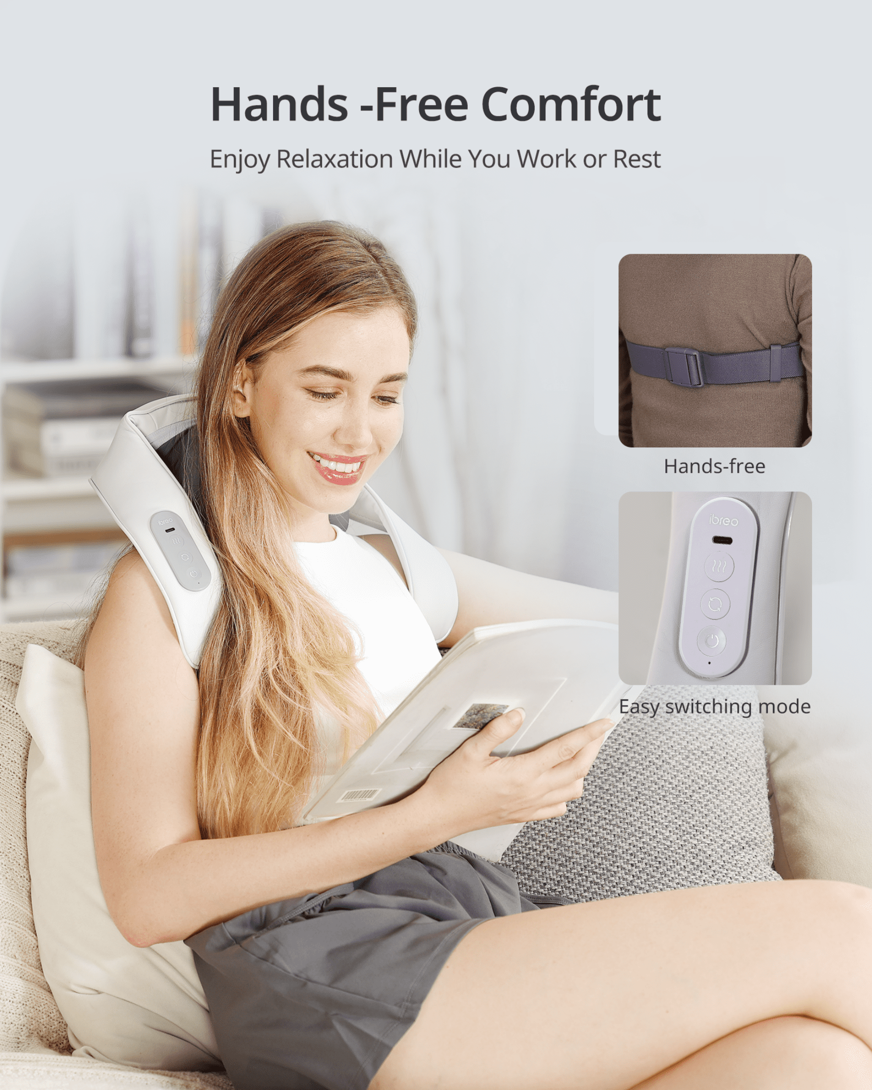 ibreo Cordless 6D Deep Tissue Kneading Shiatsu Neck & Shoulder Massager w/ Heat, Massage Head Adjustable, Lavender