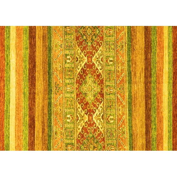 Ahgly Company Machine Washable Indoor Rectangle Abstract Yellow Modern Area Rugs, 2' x 4'