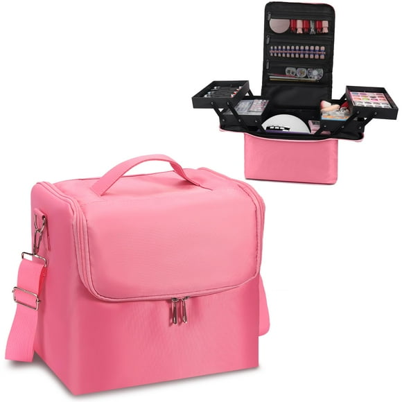 Estuche de viaje para maquillaje Deciniee, grande, rosa, impermeable