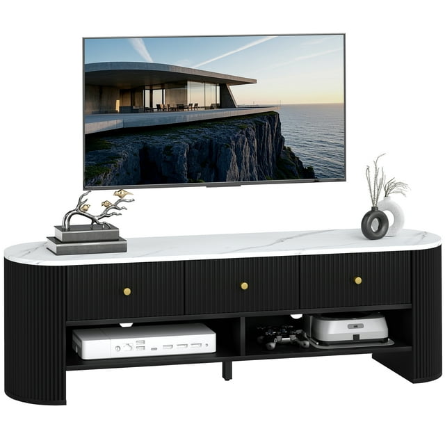 HOMCOM TV Stand with Storage, TV Table for 32-65 Inch Television, Black