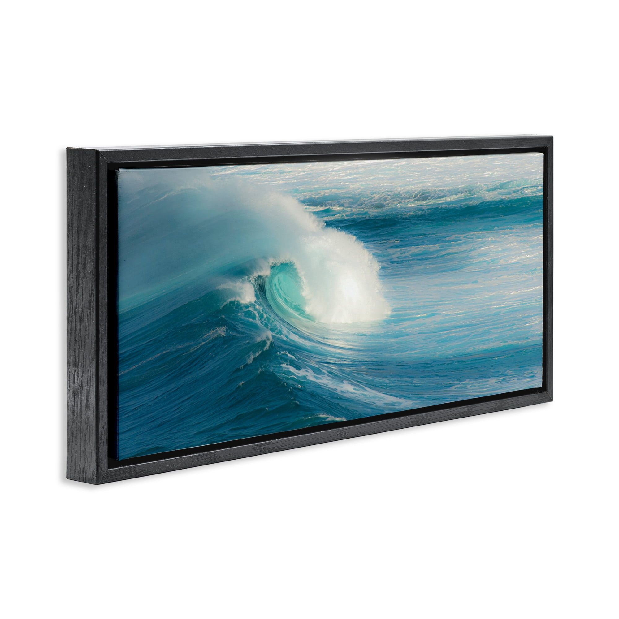Stupell Industries Bending Ocean Wave Nautical & Beach Photography Black Floater Framed Canvas Art Print Wall Art, 25 x 11
