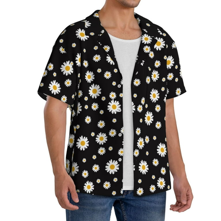 Ratiio Daisy Print Mens Casual Short Sleeve Shirts Button Down