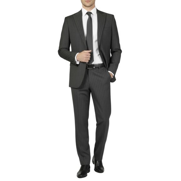 Men Suit BERLUSCONI Italian Wool 180's Pin Stripe One Button Peak UGS95-03 Gray