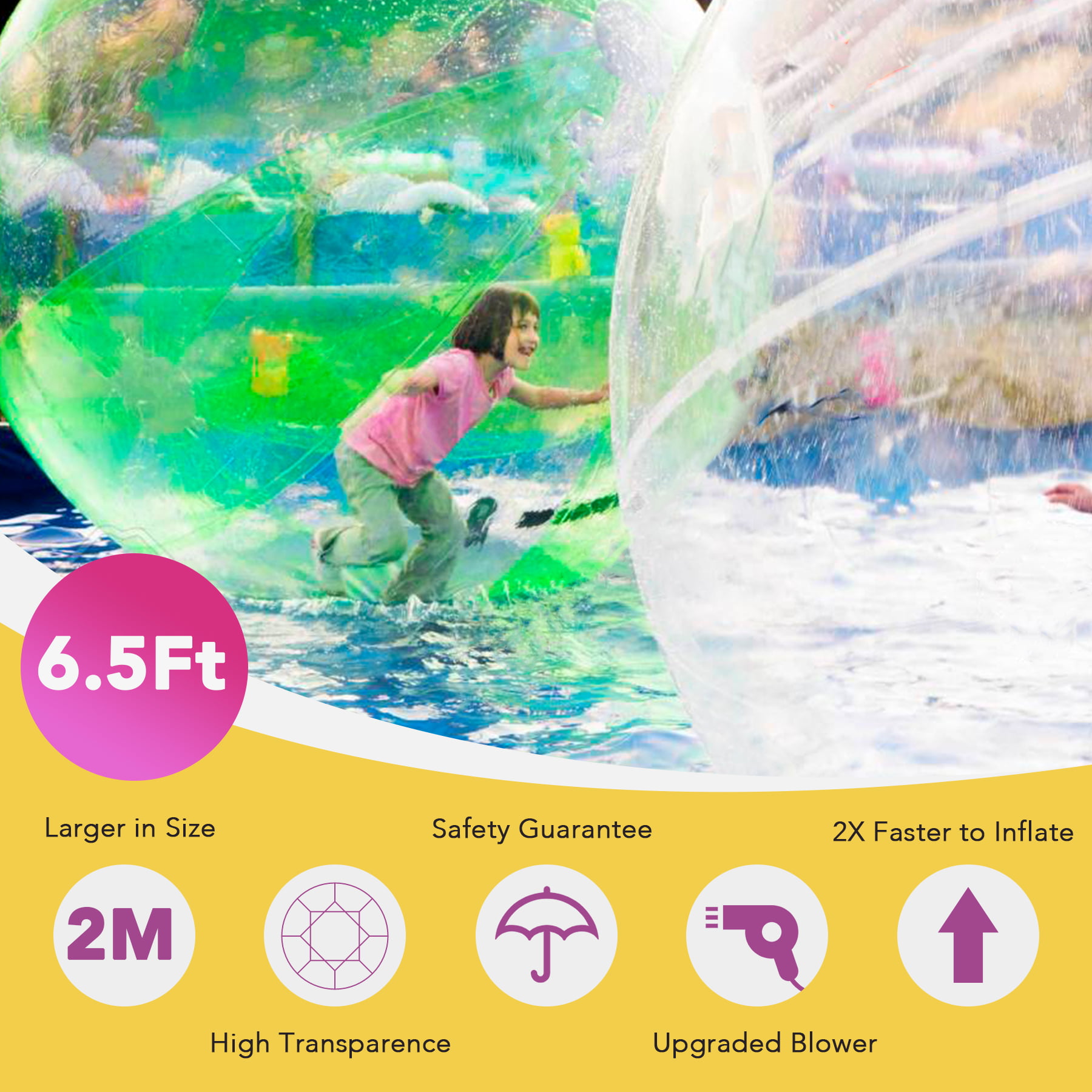 2M Water Walking Ball Inflatable Playing Ball Human PVC Roll Swimming Ball 
