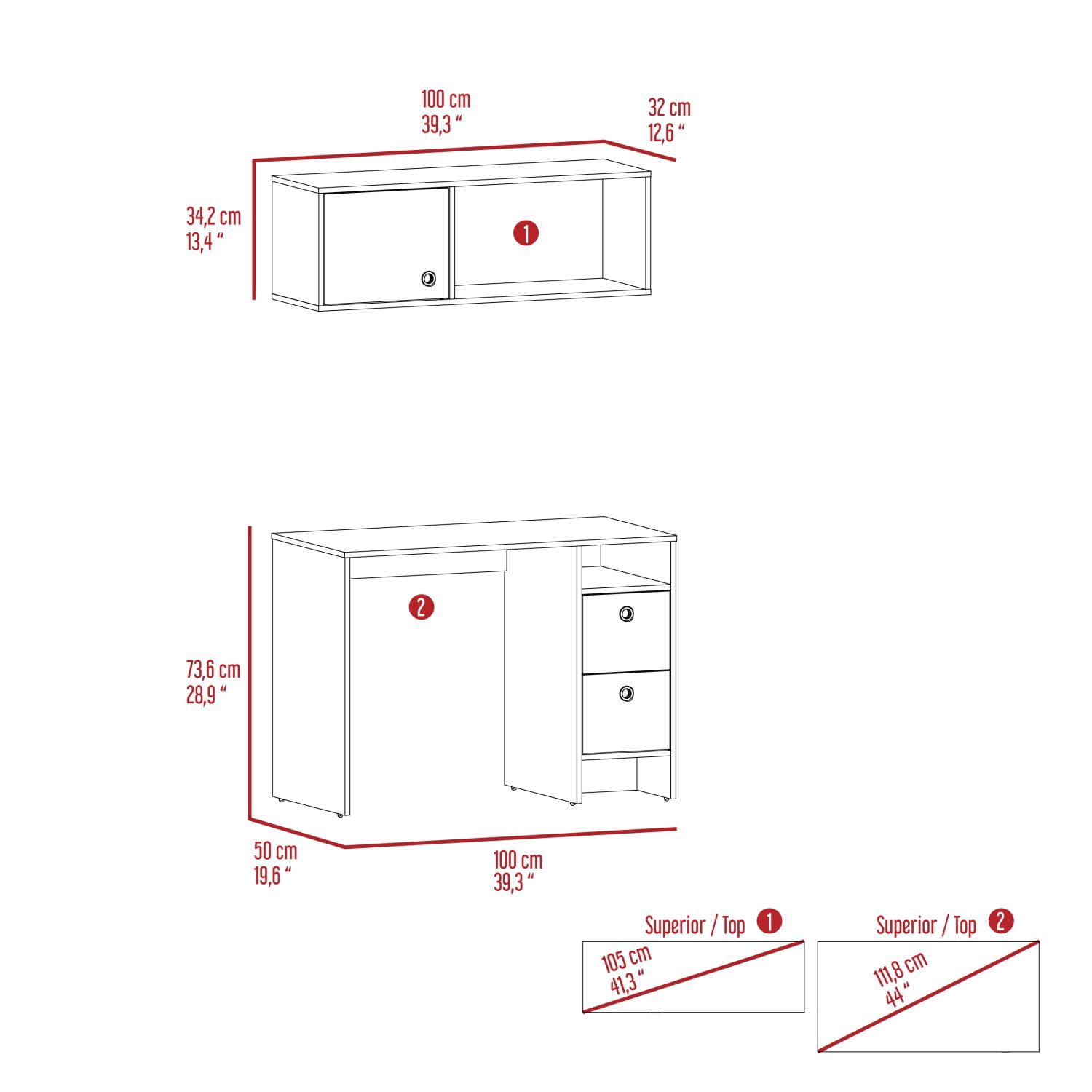 Compact Student Desk with Hutch, 39 in Writing Desk with Keyboard Drawer, Storage Drawer, and Five Hutch Shelves for Home Office