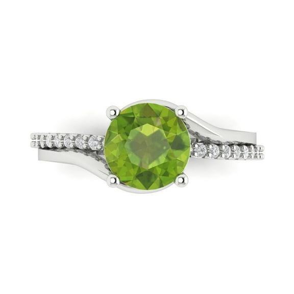 Solitaire with Accents Engagement Ring for Women - 1.71ct Natural Peridot in 14K White Gold Promise Ring