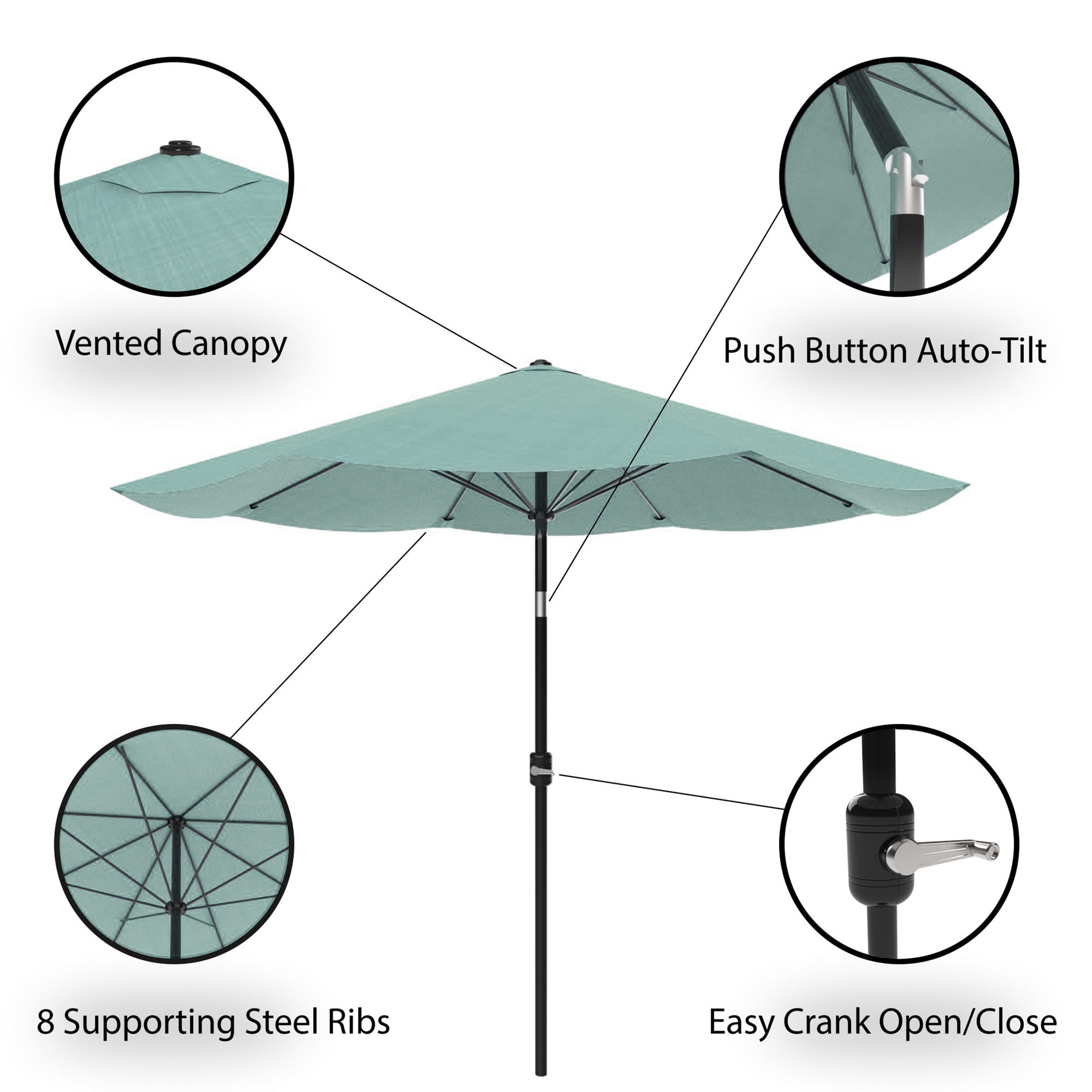 Pure Garden 10FT Patio Umbrella - Auto Tilt and Vented Canopy (Dusty Green)