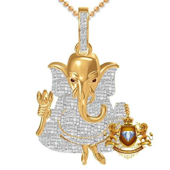 Real Diamond Lord Ganesha Ganpati God Shri Ganesh Hindu Pendent Over Rose Gold Charm Chain Set