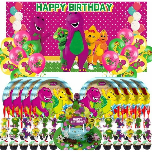 Barney and Friends Birthday Party Supplies Balloons Plates Decoration Cake Topper Decor Tableware Banner Backdrop