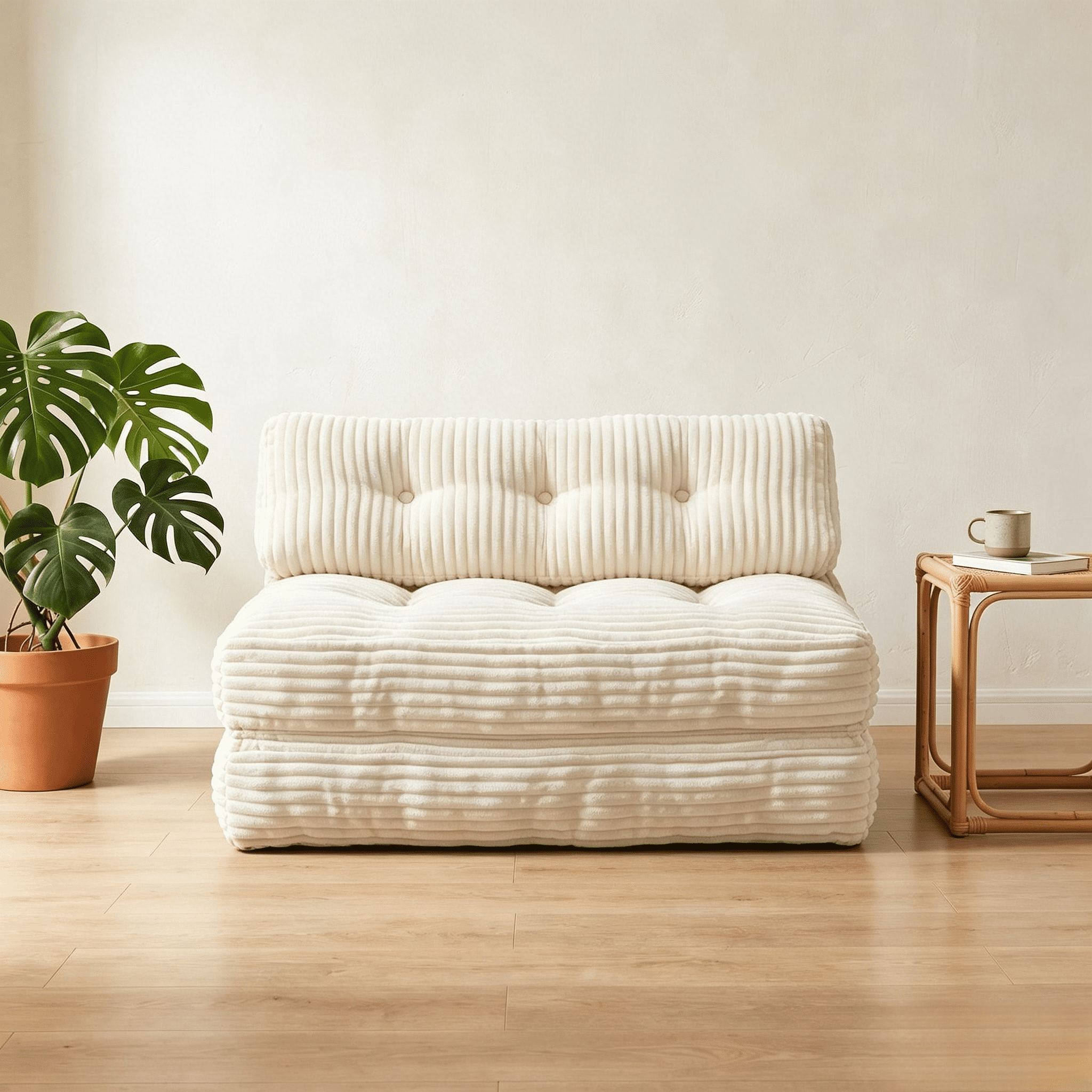 Howcool Corduroy Folding Sofa Bed,3 in 1 Convertible Sleeper Chair with Pillow & Lumbar Pillow,Boneless Floor Sofa Couch Lounge Chair for Living Room Dorm,Beige
