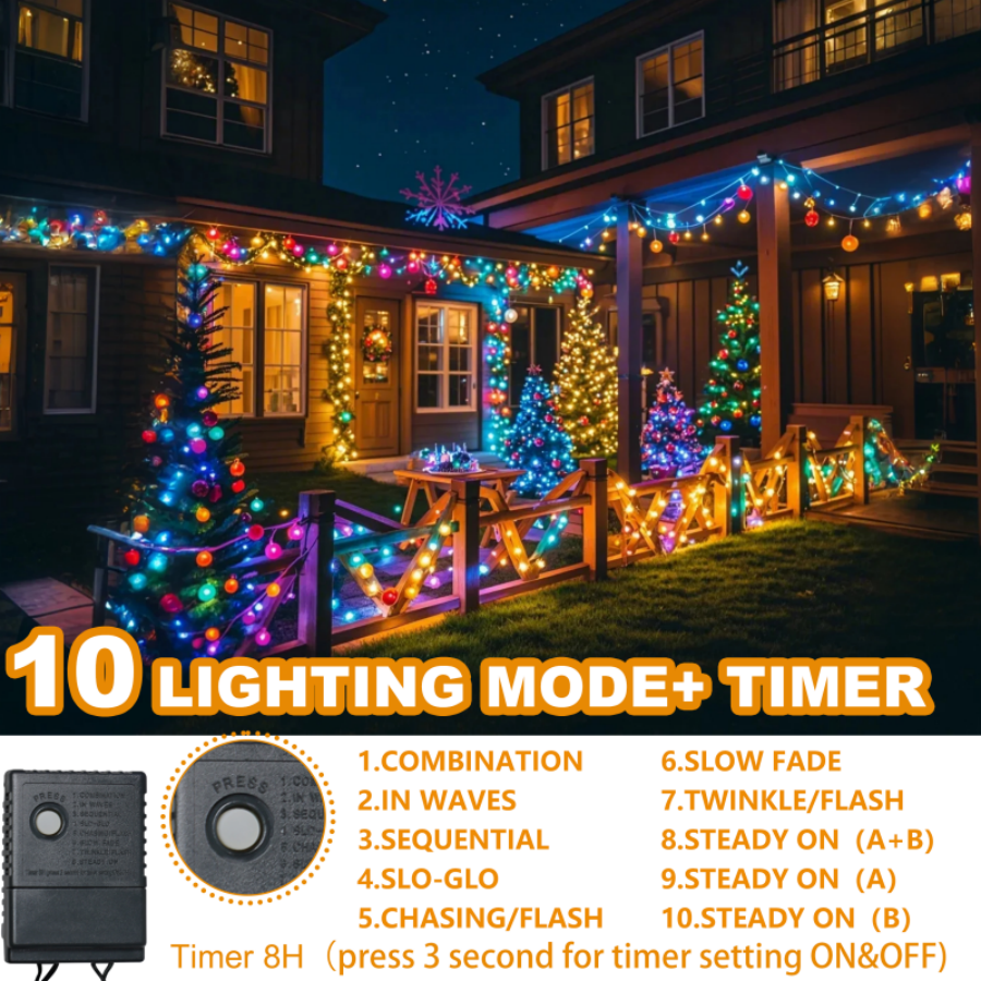750 LED String Lights Cluster Lights - 41ft Warm White and Multicolor Green Wire Outdoor Waterproof Lights, Plug in Indoor String Lights with 8 Modes & Timer Memory for Xmas, Christmas Tree