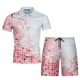 thumbnail image 3 of VBTAPA 2 Piece Summer Outfits for Men Dressy Casual Short Sleeve Polos Shirts and Shorts Set Trendy Print Vacation Beach Suit Pink XL, 3 of 5
