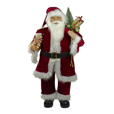 Northlight Santa Claus Christmas Figure with Teddy Bear and Gift Bag - 36"