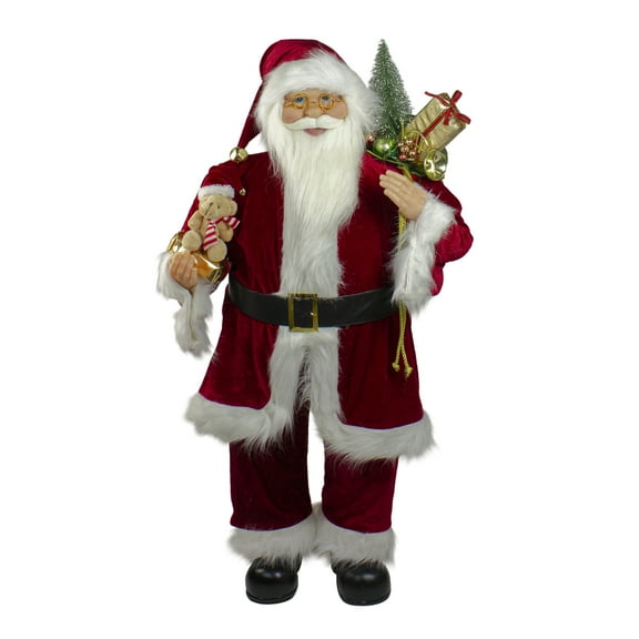 Northlight Santa Claus Christmas Figure with Teddy Bear and Gift Bag - 36"