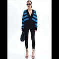 thumbnail image 4 of Suéter de Rayas con Bloques de Color para Mujer, Cárdigan de Larga con Botones y Cuello en V, Prenda de Punto de Moda. Azul Pavo Real M, 4 of 10