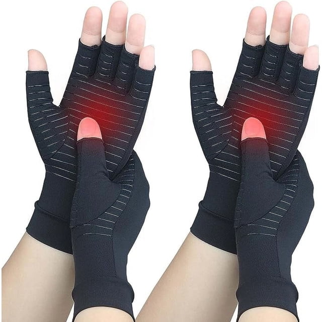 2 pares de guantes de compresión de cobre para artritis: guantes para hombres y mujeres que alivian el dolor reumático de manos, articular, tendinitis e hinchazón. Guantes antideslizantes sin dedos