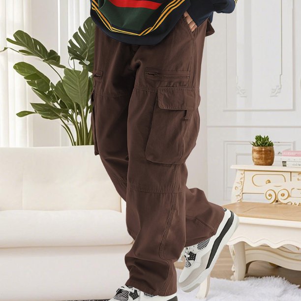 Pantalones largos para hombre, moda informal, cómodos, sólidos, con bolsillos, con cordón ajustable, pantalones regulares de poliéster para hombre.