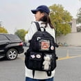 thumbnail image 2 of Cute Women Backpack Preppy Multi-Pocket Nylon Schoolbag Book Bags (Black), 2 of 6