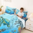 thumbnail image 3 of spefrowx Cartoon Undersea Turtle Queen Sheets for Boys, Coral Octopus Anchor Fish Queen Sheet Sets, 4pcs, 1 Flat Sheet, 1 Fitted Sheet and 2 Pillowcases, 3 of 5