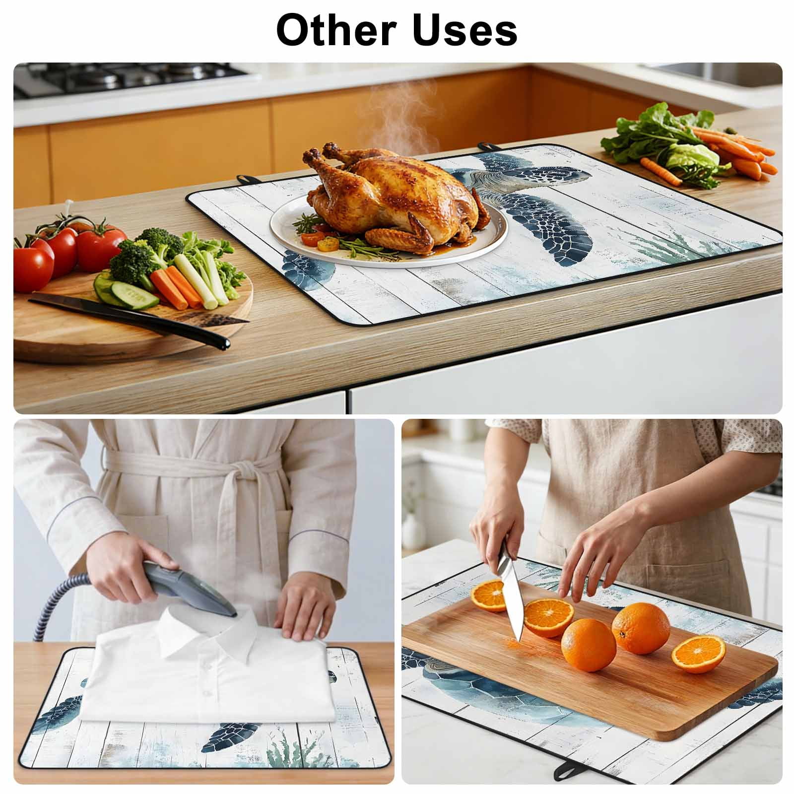 Sea Turtle Teal Blue Stove Top Cover for Electric Stove, Heat-proof & Non Slip Glass Top Stove Cover Protector, Summer Coastal Ocean Wood Grain Kitchen Flat Cooktop Rubber Mat 24x21 Inches