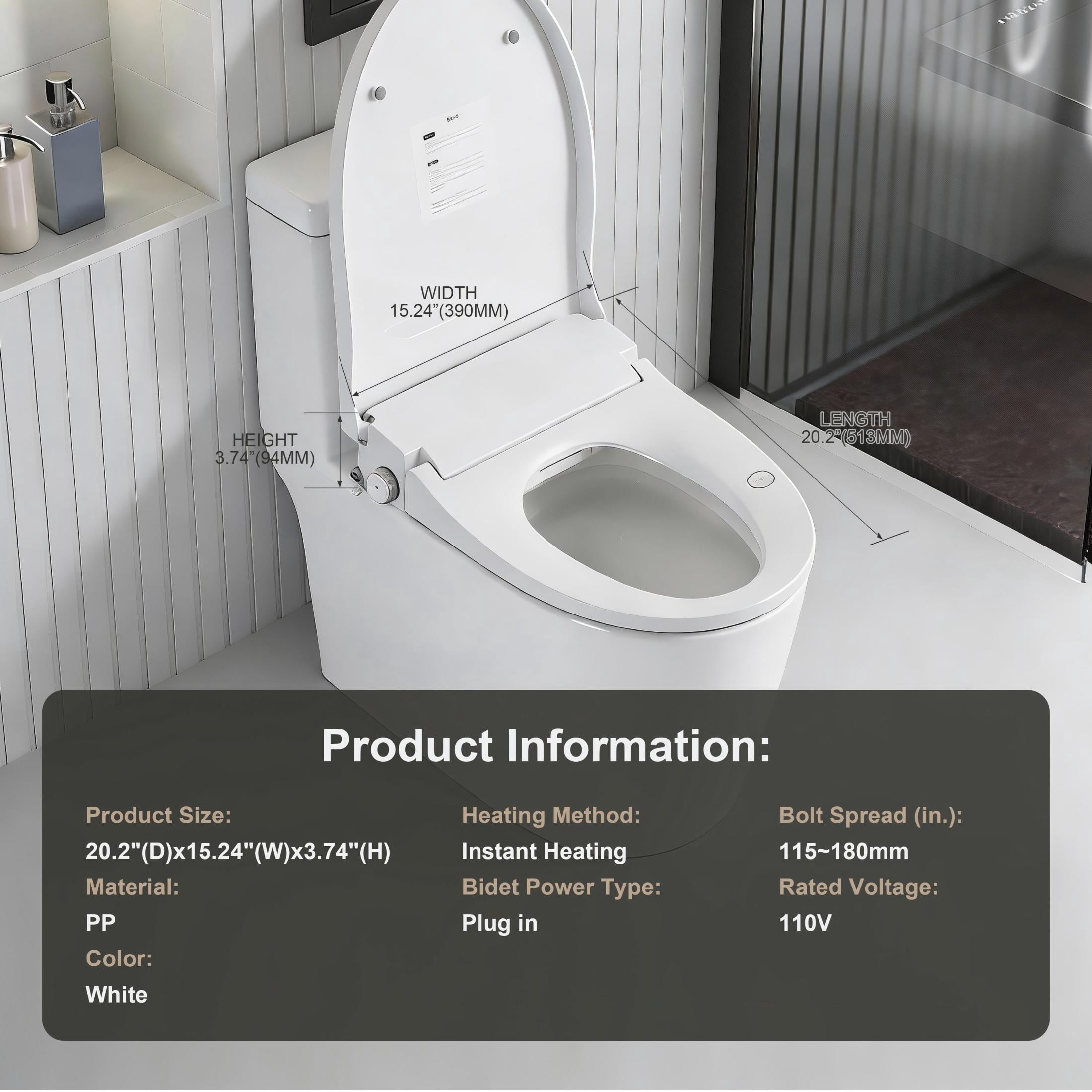 Noble House Electronic Smart Bidet Toilet Seat for Elongated Toilets, Automatic Open Sensor & Heated Seat, White