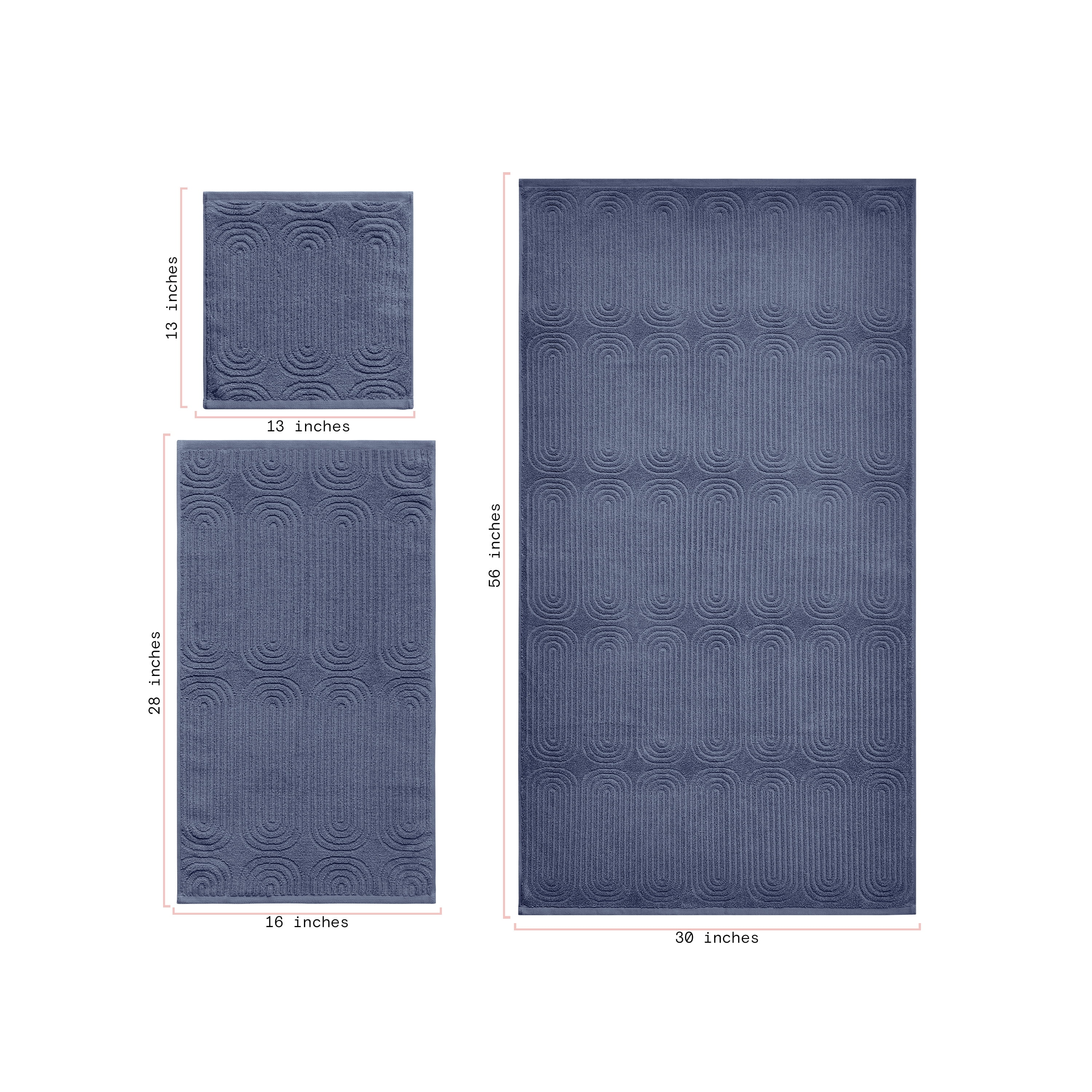 Beautiful by Drew Barrymore Textured Bath Towel, Soft 100% Cotton, Smokey Blue