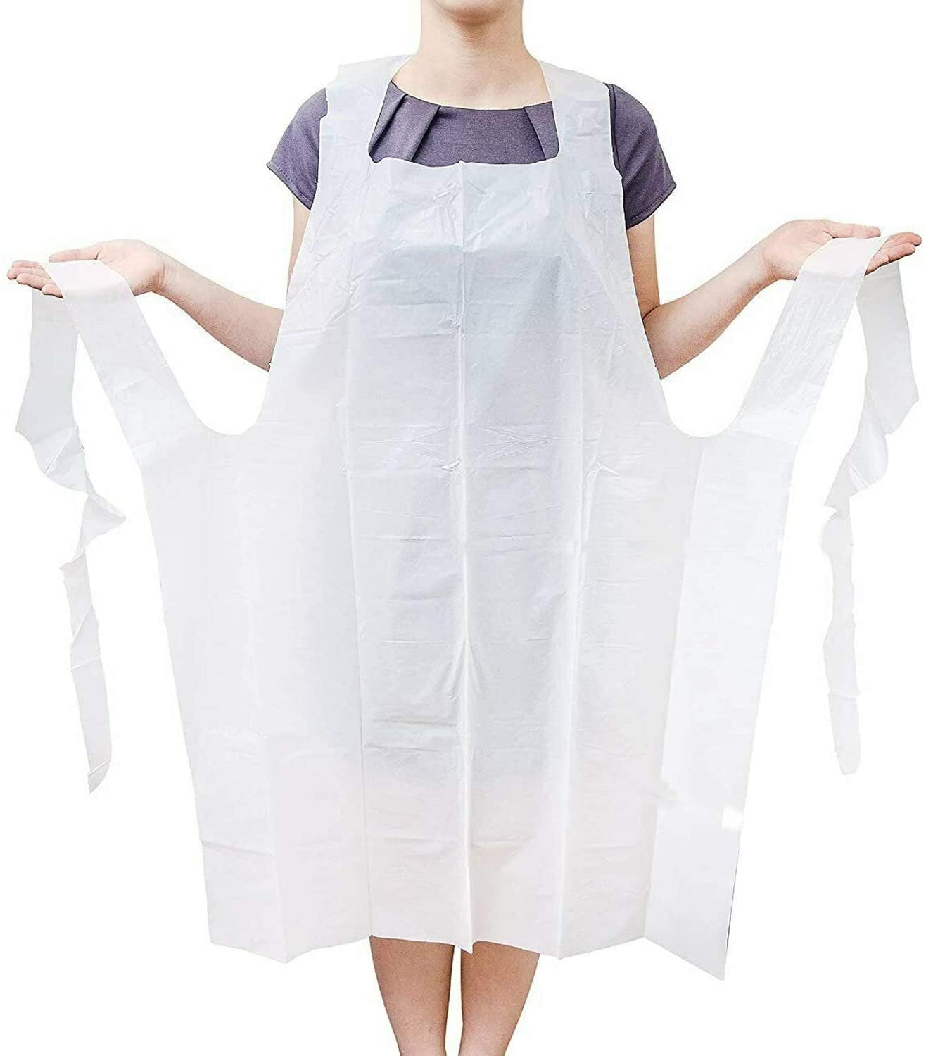 100 White Plastic Aprons Disposable Aprons Strong Polythene 