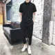 thumbnail image 3 of Conjunto de pantalones negros para hombre, lisos, sin logotipo, para entrenamiento, camisetas, pantalones, trajes para hombre, corte ajustado, XL, dos piezas, estilo coreano 2024, elástico, 3 of 5