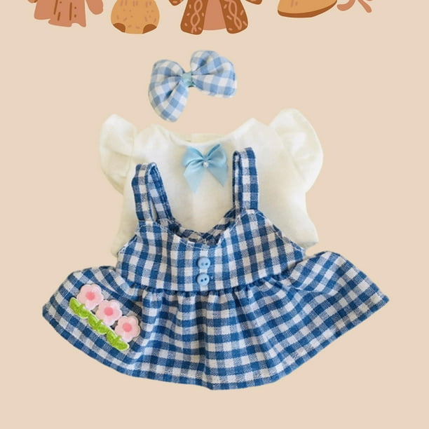 3 piezas de ropa para muñecas pequeñas de 20 cm, trajes para muñecas de niña, falda de muñeca de peluche de moda, tocado de manga corta para muñecas Azul
