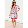 thumbnail image 6 of Chic Pink Floral Print V Neck Bubble Short Sleeve Babydoll Dress | [ZhiHiMeRi] | (US 12-14)L, 6 of 11