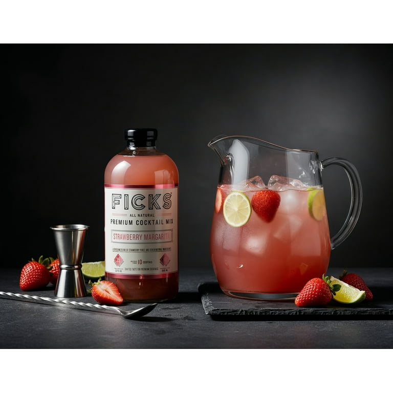 Ficks Strawberry Margarita Cocktail Mix - All Natural, Only 10g