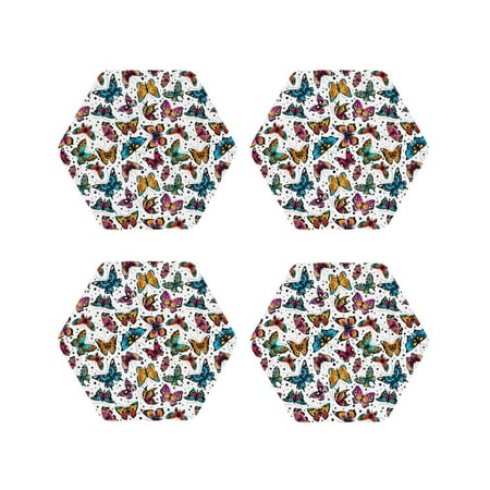 

Tideii Colorful Flying Butterflies for Leather Coasters 4 Pieces Anti-fouling and Anti-scalding Decorative Coasters Suitable for Restaurants Kitchens Coffee Shops-Hexagon