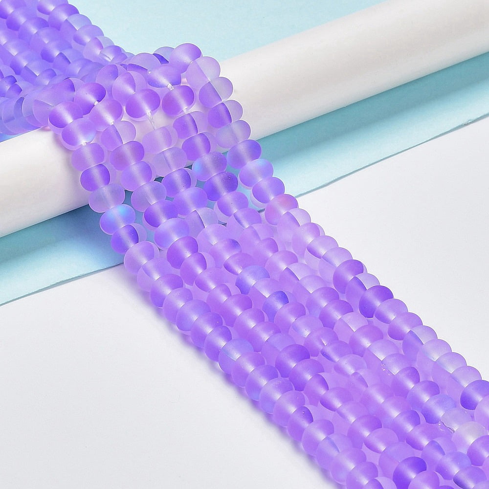 Frosted Transparent Glass Beads Strands Rondelle Lilac 8x5mm Hole: 1mm about 75pcs/strand 14.96''(38cm)