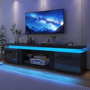 83" High Gloss LED TV Stand with Fireplace Slot & Mounting Kit for 75" 85" 90" TVs, Modern Entertainment Center with Power Outlet, Fits 40" Electric Fireplace (Fireplace NOT Included)