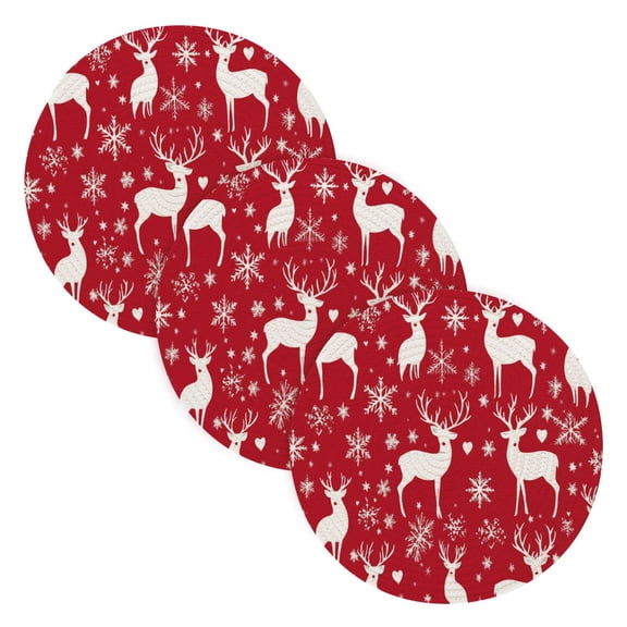 BZSMCE Mats for Pots,Pans Place Snowflake and White Reindeer Pattern Simple Style Pattern Pot Mats