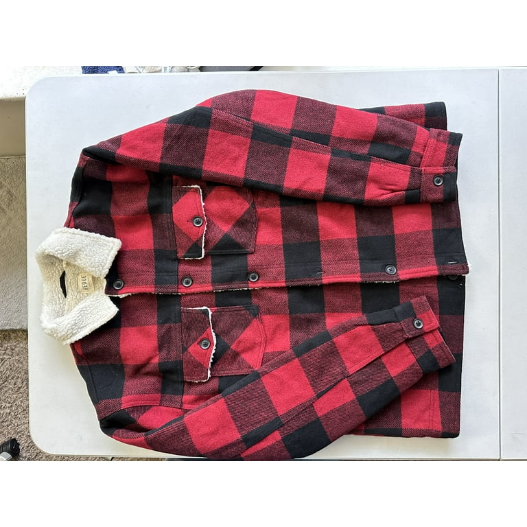 Hedge Men's Sherpa Lined Plaid 25V9 Woven Jacket Red Plaid- Size
