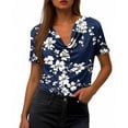 thumbnail image 4 of Enjoytime Tops for Women Floral Printed Pile Collar Short Sleeve Shirts 2026 Spring Summer Business Casual Dressy Work Blouse Navy L, 4 of 6
