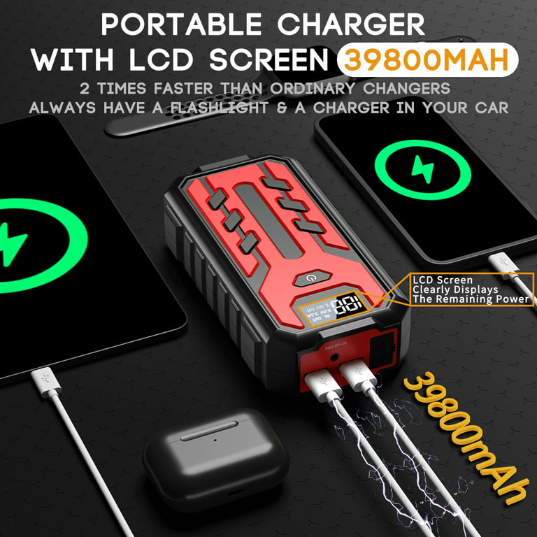 12v 18000mah Vehicles Jumper Cable Car Battery Charger Booster Car Jump  Starter Portable Intelligent Digital Display Power Bank