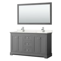 HomeStock Artistic Accomplishment 60 Inch Double Bathroom Vanity in Dark Gray, Carrara Cultured Marble Countertop, Undermount Square Sinks, 58 Inch Mirror