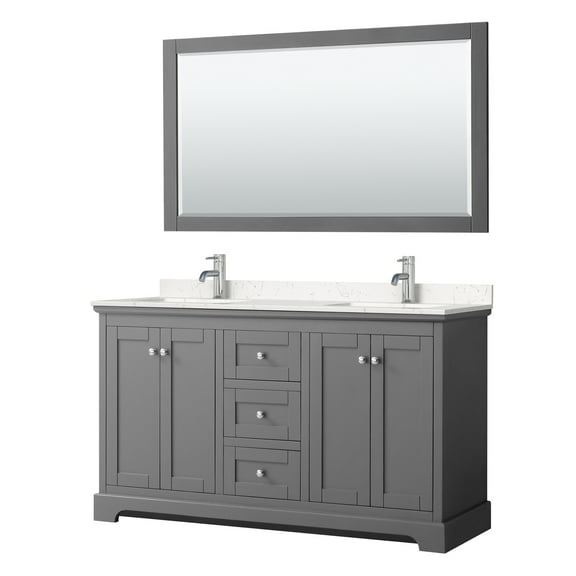 HomeStock Artistic Accomplishment 60 Inch Double Bathroom Vanity in Dark Gray, Carrara Cultured Marble Countertop, Undermount Square Sinks, 58 Inch Mirror