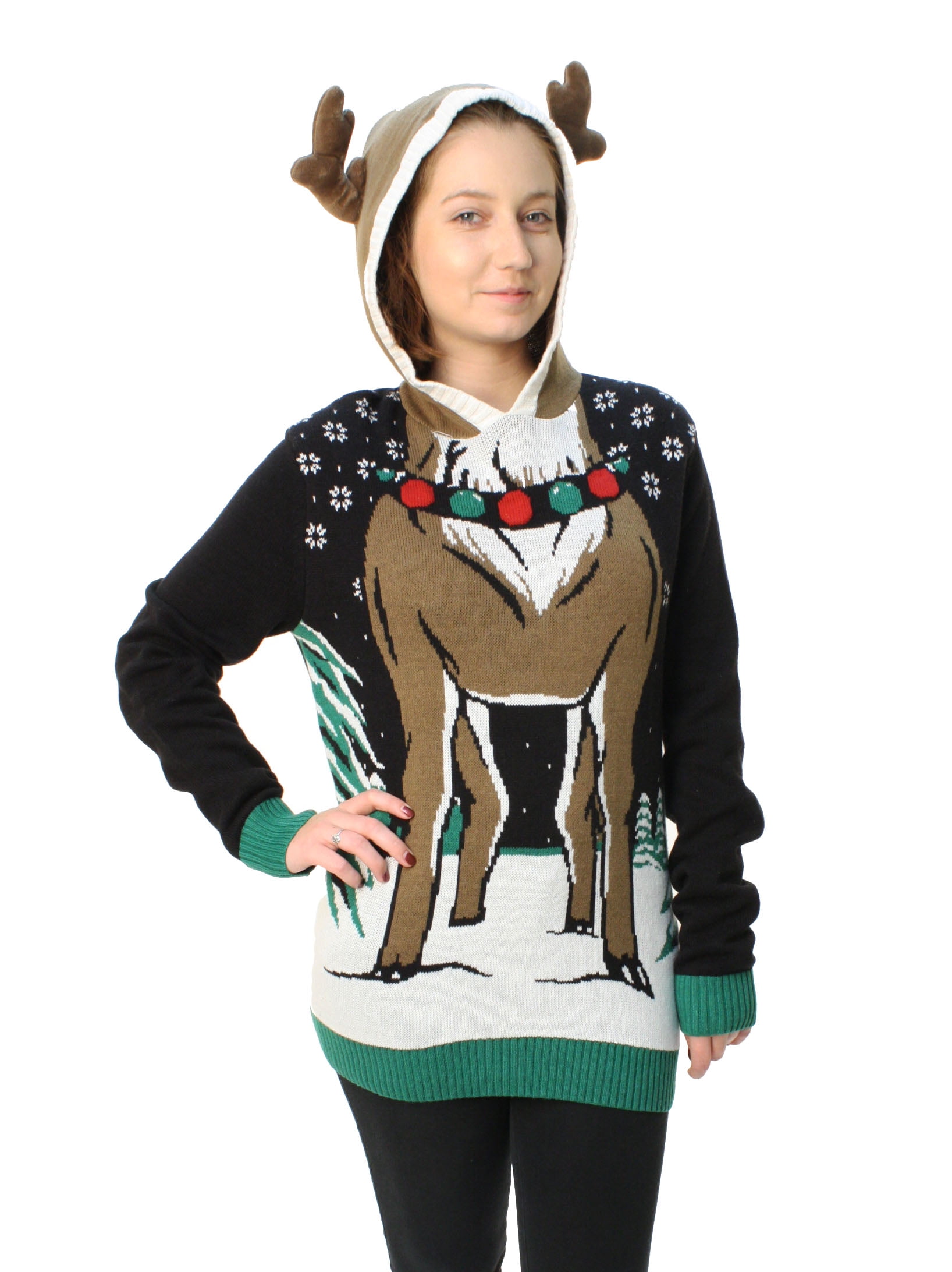 Ugly Christmas Sweater Size Women's Reindeer Hooded Light Up Pullover Sweatshirt-3XL Walmart.com