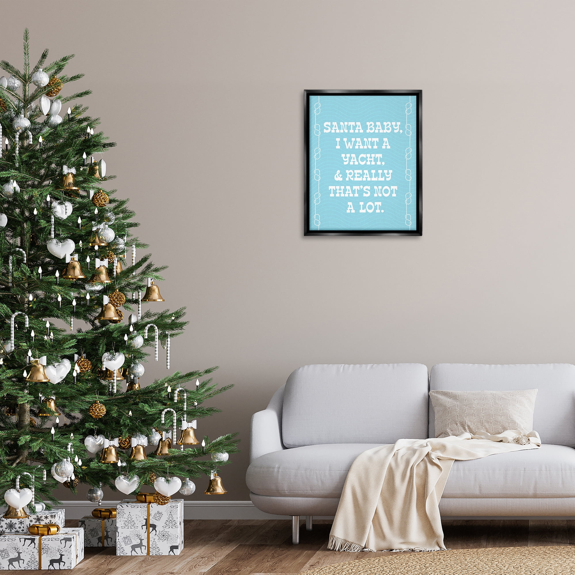 Stupell Industries Funny Yacht For Christmas Holiday Painting Black Floater Framed Canvas Art Print Wall Art, 25 x 31