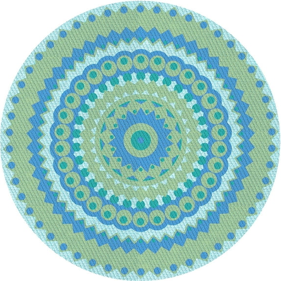 Ahgly Company Machine Washable Indoor Round Transitional Aquamarine Green Area Rugs, 5' Round