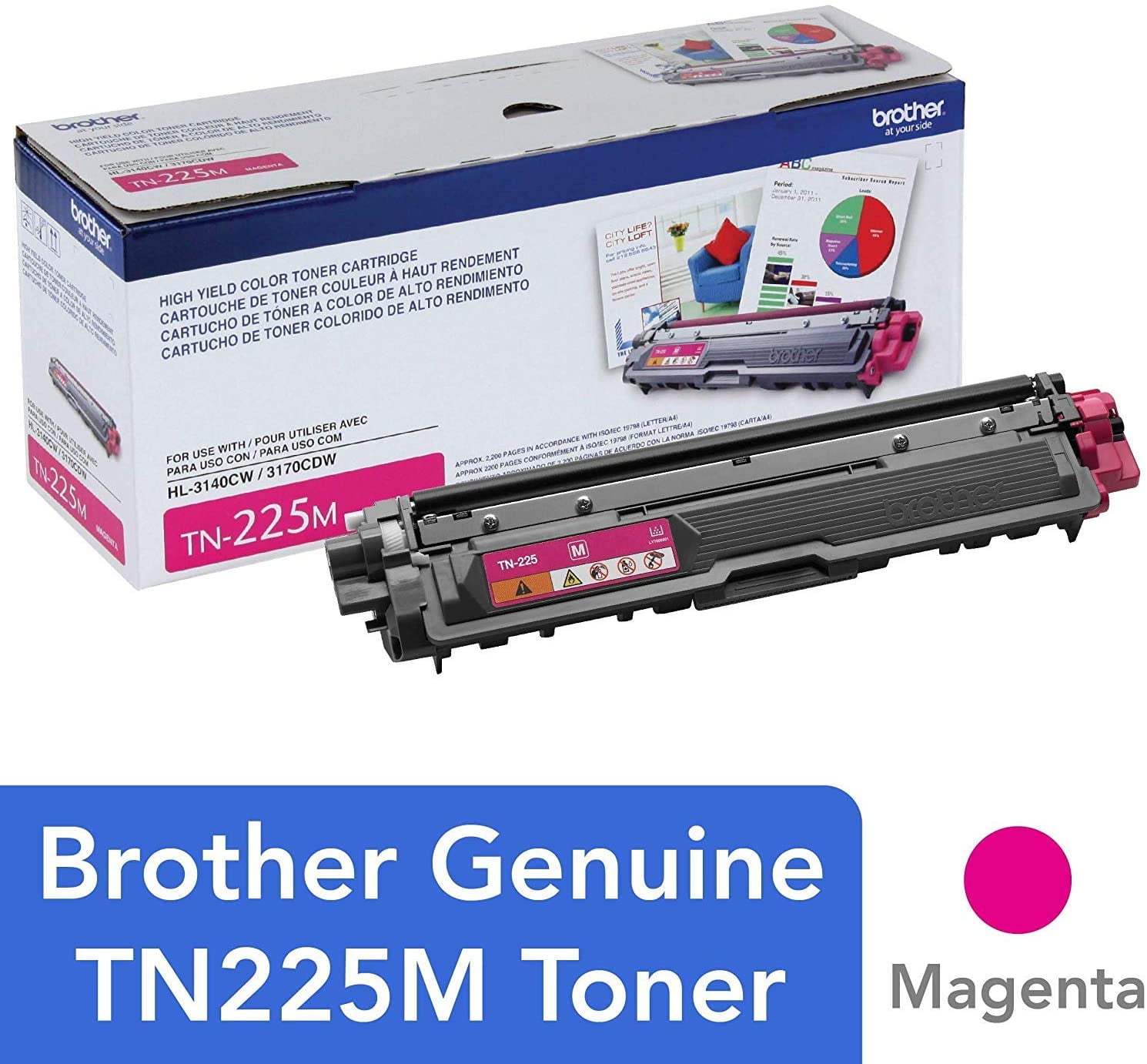 Brother Tn225m Magenta Toner Cartridge for Hl3140cw/Hl3170cdw