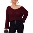 thumbnail image 1 of Camiseta mujer, Suéteres de talla grande para mujer Suéteres de punto casuales de manga larga con cu Abody borgoña/4X-grande, 1 of 7