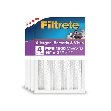 Filtrete 16x24x1 HVAC Furnace Air Filter, MPR 1500 MERV 12, Allergen, Bacteria, Virus, 4 Pack