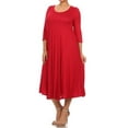 thumbnail image 2 of Women's Plus Size Casual 3/4 Sleeves Basic A-Line Pleated Solid Midi Dress, 2 of 5