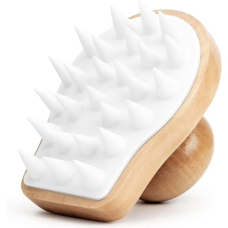Hair Scalp Massager Shampoo Brush, Natural Wooden Scalp Scrubber with Soft Rubber Bristles to Remove Dandruff, Scalp Massager Hair Growth for Wet & Dry Hair, Compatible with Men & Women (White)