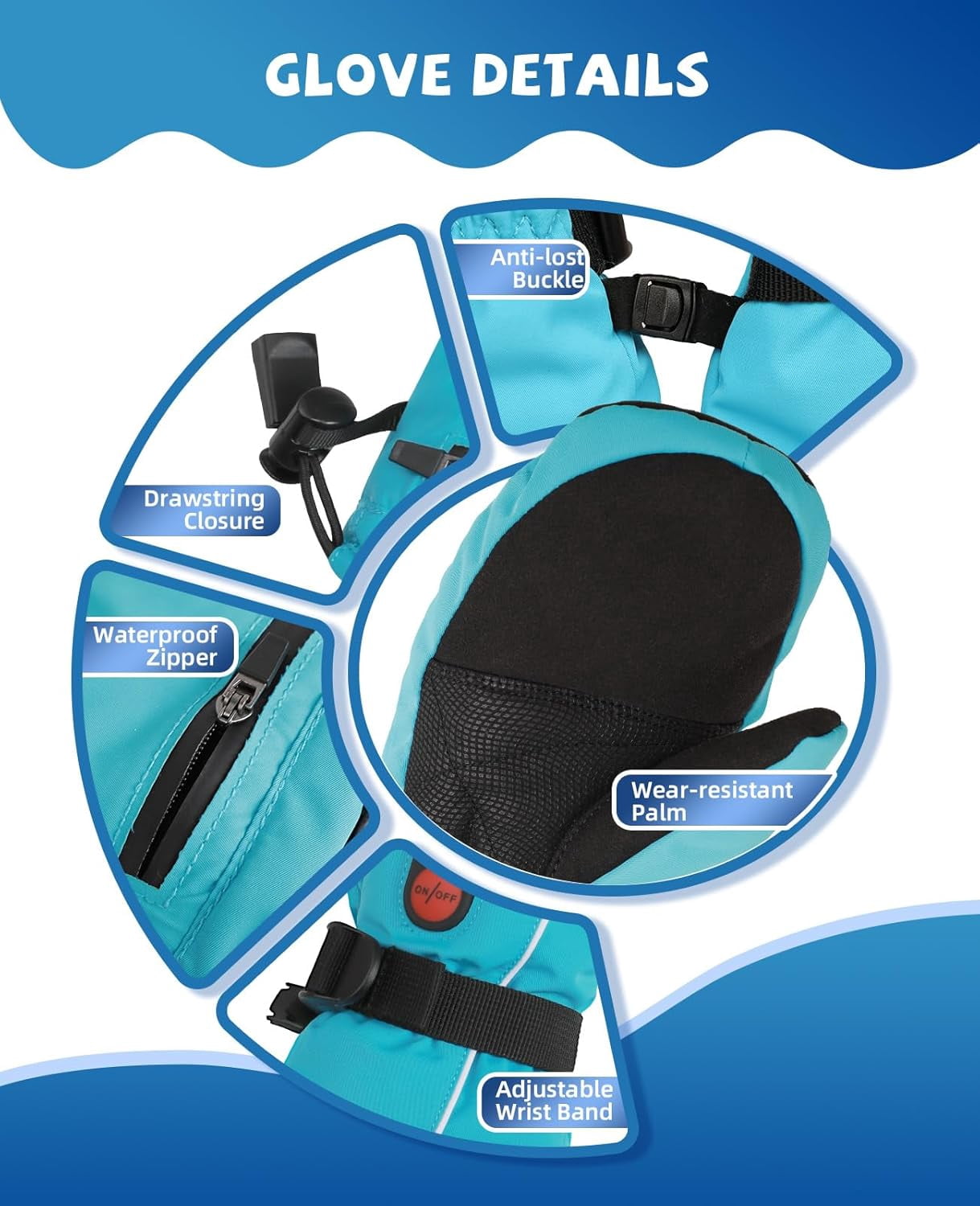 SNOWYES Heated Gloves for Kids, 7.4V Rechargeable Battery Winter Gloves for Boys Girls, Waterproof Windproof Heated Mittens for Kids, Outdoor Skiing Snowboarding Sledding Cold Weather