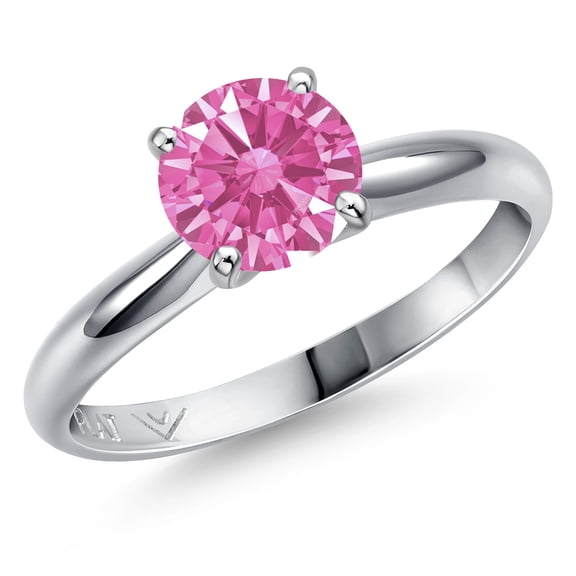 Gem Stone King 900 Platinum Pink Zirconia Engagement Ring for Women | 1.28 Cttw | Round 7MM | Gemstone Birthstone | Size 8